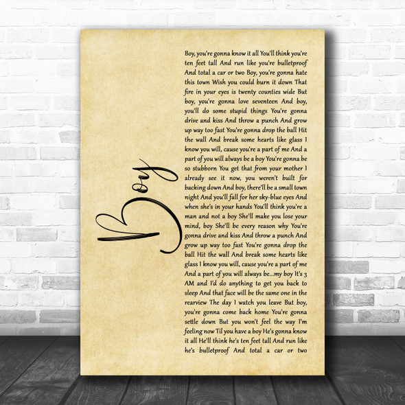 Lee Brice Boy Rustic Script Song Lyric Wall Art Print