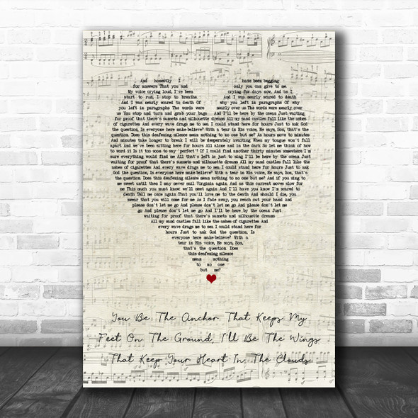 Mayday Parade You Be The Anchor That Keeps My Feet On The Ground, Script Heart Song Lyric Wall Art Print