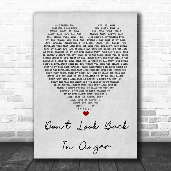 Don't Look Back In Anger Oasis Grey Heart Song Lyric Music Wall Art Print
