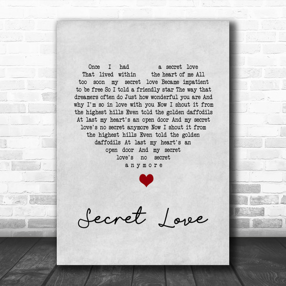 Doris Day Secret Love Grey Heart Song Lyric Music Wall Art Print