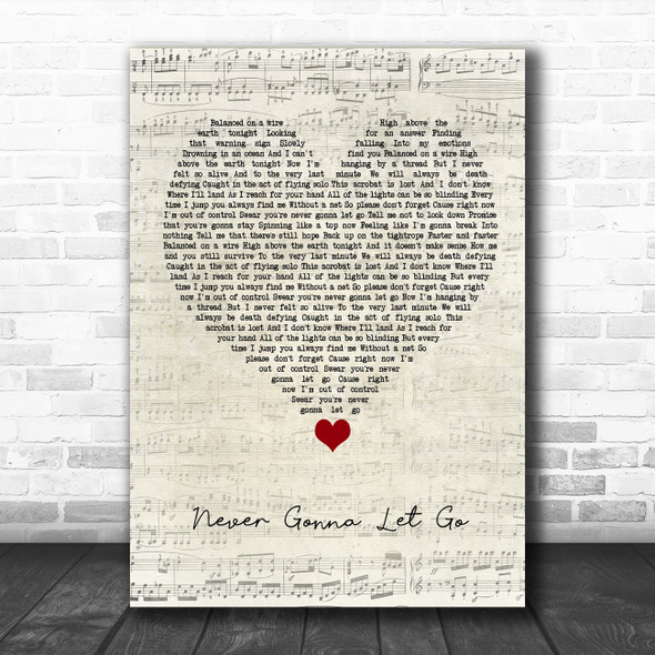 Shinedown Never Gonna Let Go Script Heart Song Lyric Wall Art Print