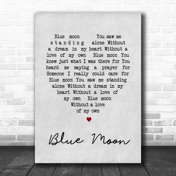 Elvis Presley Blue Moon Grey Heart Song Lyric Music Wall Art Print