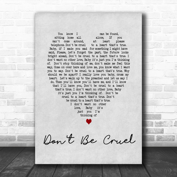 Elvis Presley Don't Be Cruel Grey Heart Song Lyric Music Wall Art Print