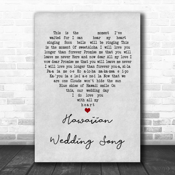 Elvis Presley Hawaiian Wedding Song Grey Heart Song Lyric Music Wall Art Print