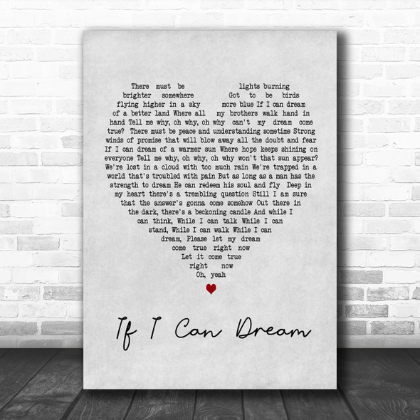 Elvis Presley If I Can Dream Grey Heart Song Lyric Music Wall Art Print