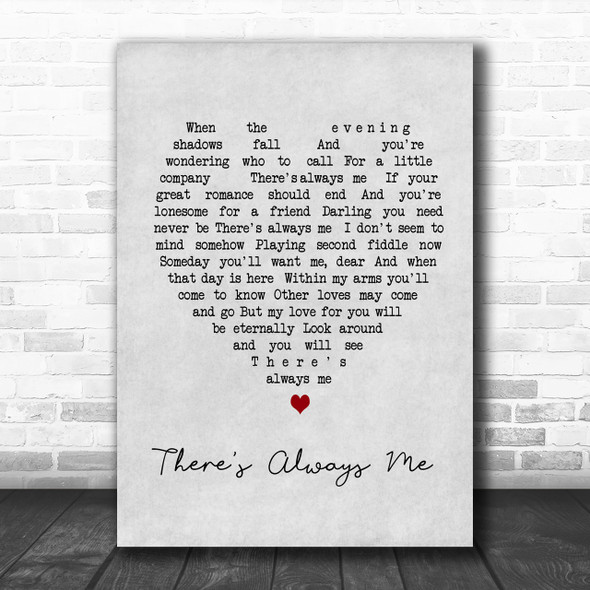 Elvis Presley There's Always Me Grey Heart Song Lyric Music Wall Art Print