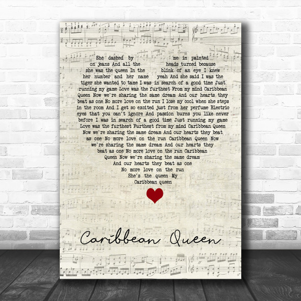 Billy Ocean Caribbean Queen Script Heart Song Lyric Wall Art Print