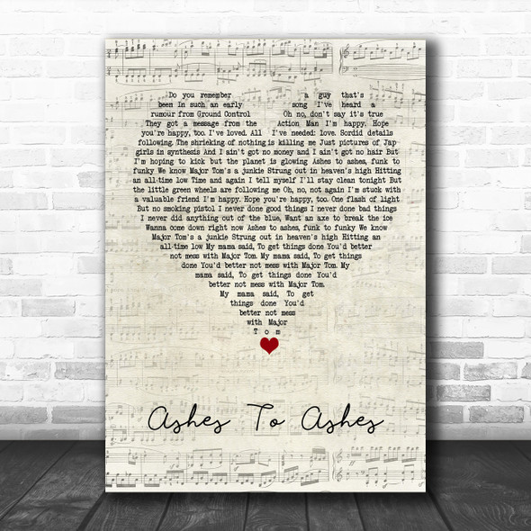 David Bowie Ashes To Ashes Script Heart Song Lyric Wall Art Print