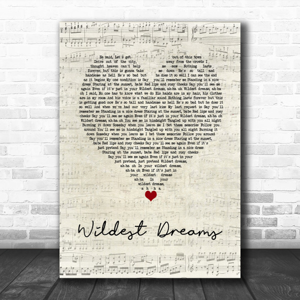 Taylor Swift Wildest Dreams Script Heart Song Lyric Wall Art Print