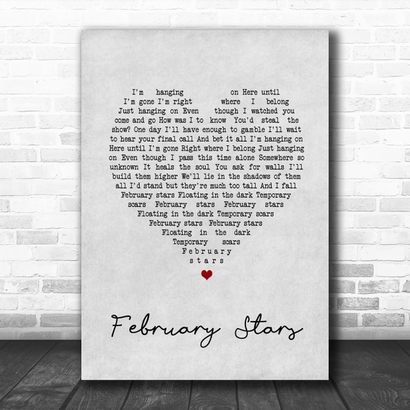 Foo Fighters February Stars Grey Heart Song Lyric Music Wall Art Print