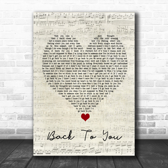 Selena Gomez Back To You Script Heart Song Lyric Wall Art Print