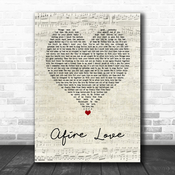 Ed Sheeran Afire Love Script Heart Song Lyric Wall Art Print