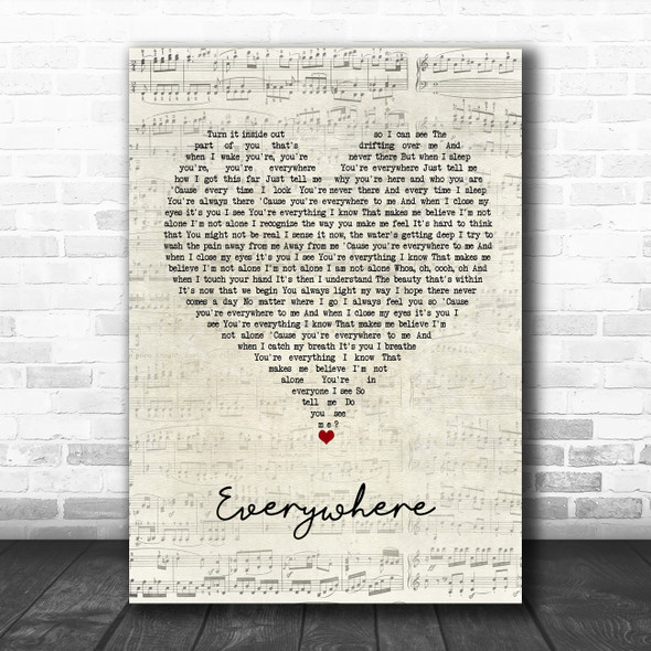 Michelle Branch Everywhere Script Heart Song Lyric Wall Art Print