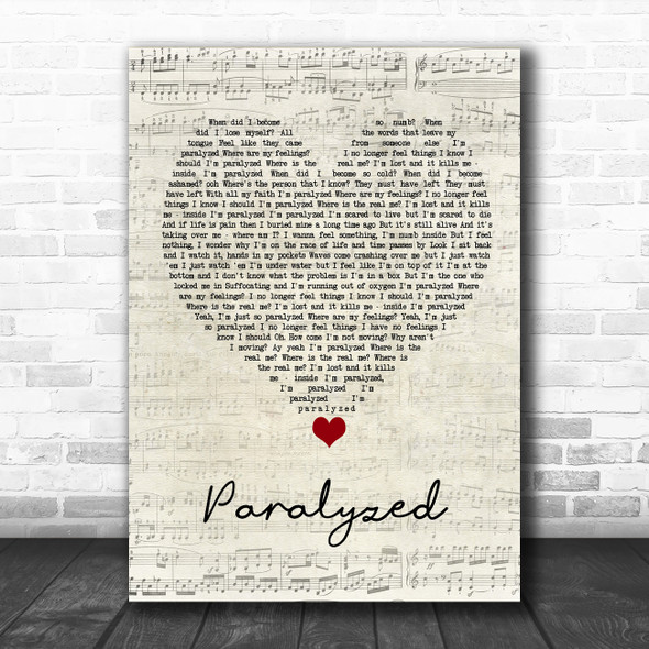 NF Paralyzed Script Heart Song Lyric Wall Art Print