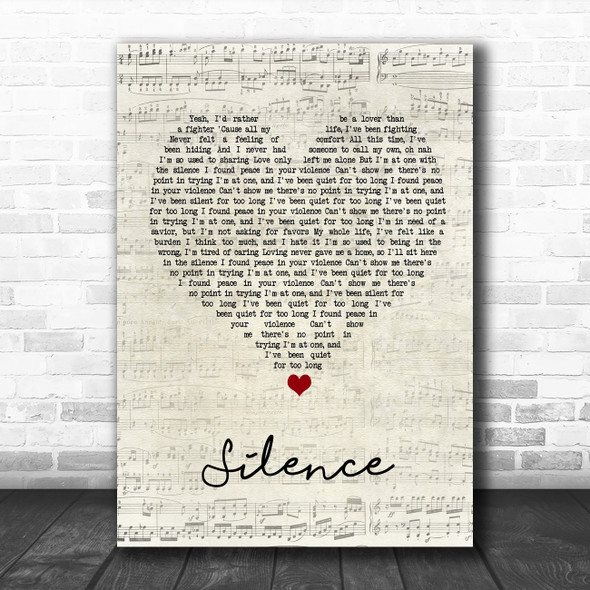 Marshmello ft Khalid Silence Script Heart Song Lyric Wall Art Print