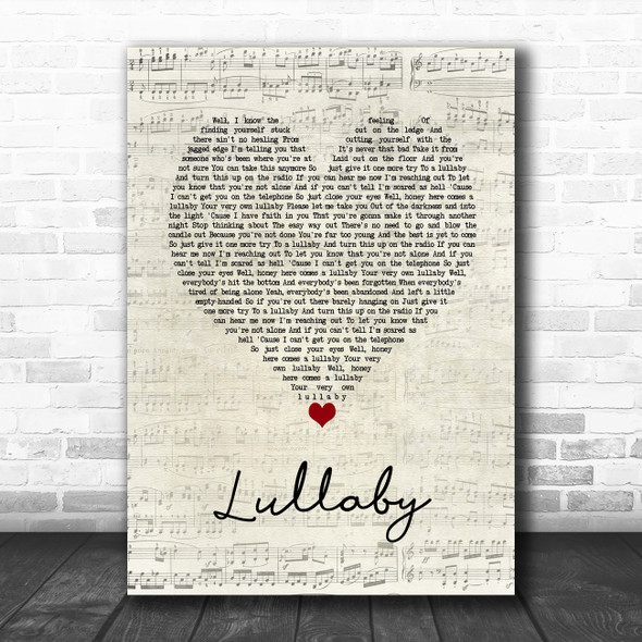 Nickelback Lullaby Script Heart Song Lyric Wall Art Print