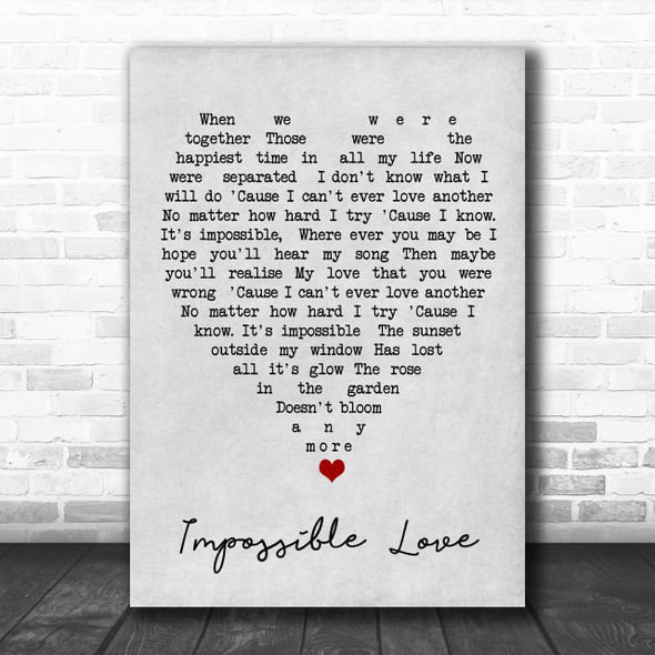 Impossible Love UB40 Grey Heart Song Lyric Music Wall Art Print