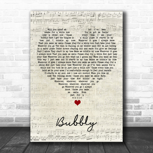 Colbie Caillat Bubbly Script Heart Song Lyric Wall Art Print