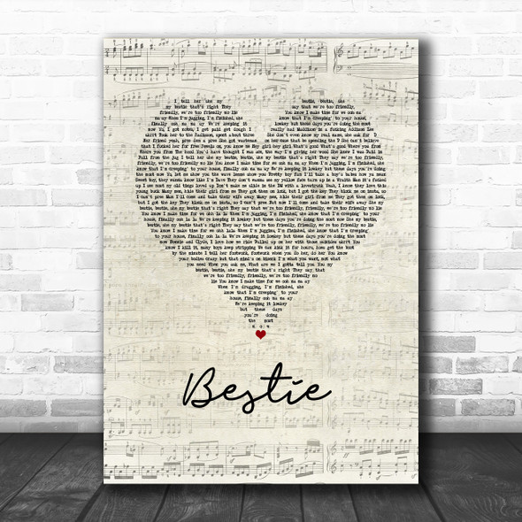 Yungen Bestie Script Heart Song Lyric Wall Art Print