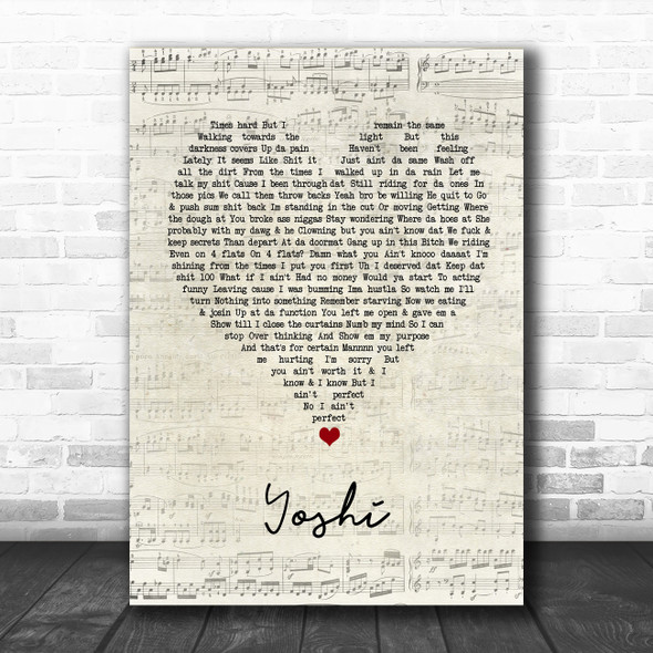 L-H Yoshi Script Heart Song Lyric Wall Art Print