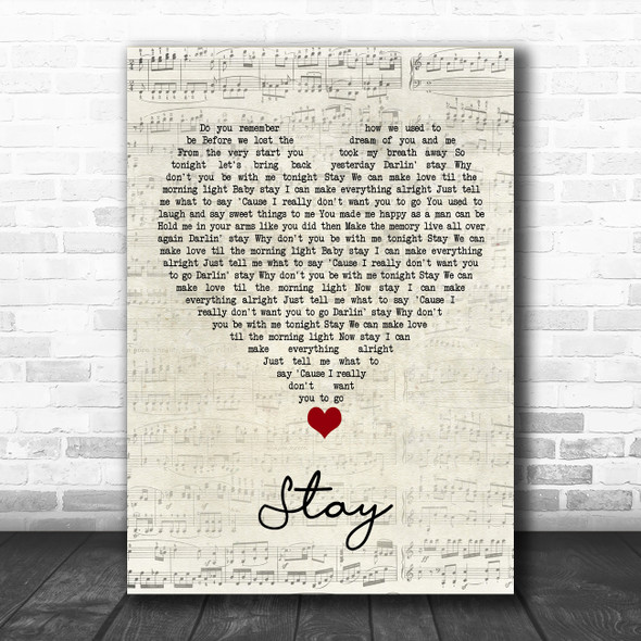 Barry Manilow Stay Script Heart Song Lyric Wall Art Print
