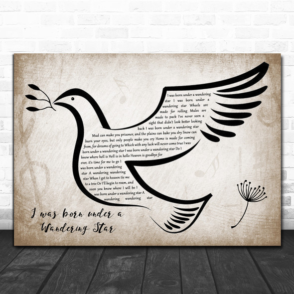 Lee Marvin I was born under a Wandering Star Vintage Dove Bird Song Lyric Wall Art Print