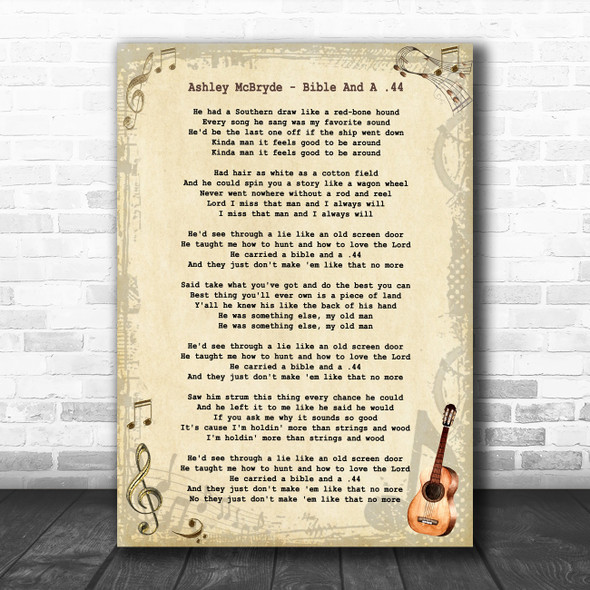 Ashley McBryde Bible And A .44 Vintage Guitar Song Lyric Wall Art Print