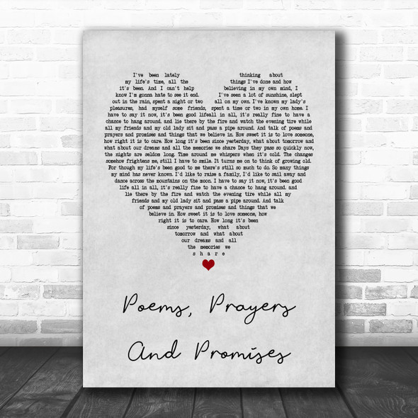 John Denver Poems, Prayers And Promises Grey Heart Song Lyric Music Wall Art Print