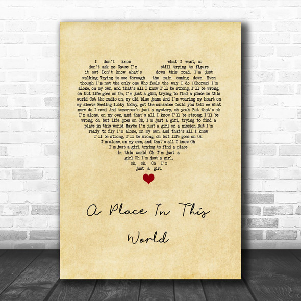 Taylor Swift A Place In This World Vintage Heart Song Lyric Wall Art Print