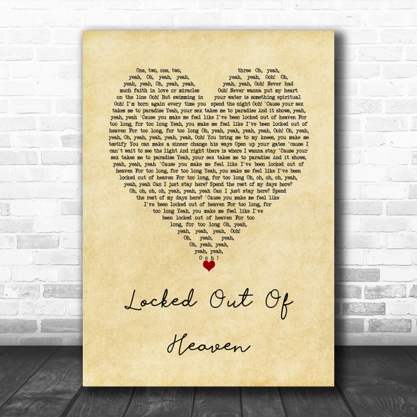 Bruno Mars Locked Out Of Heaven Vintage Heart Song Lyric Wall Art Print