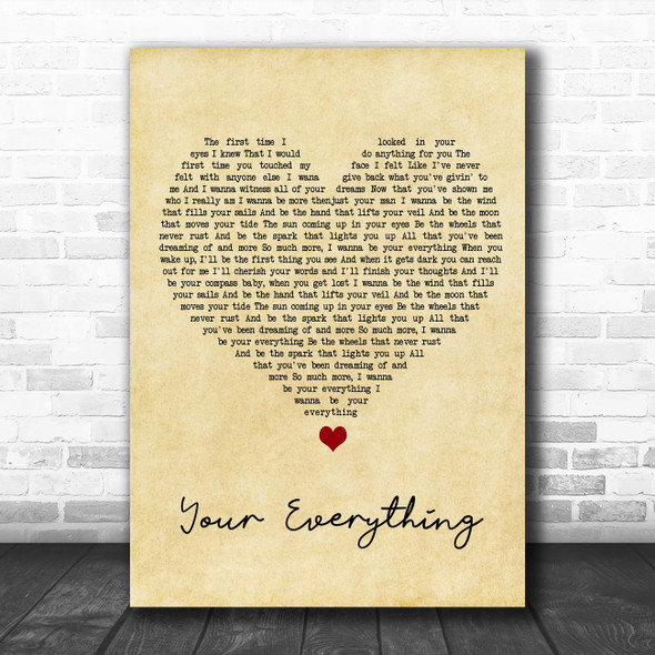 Keith Urban Your Everything Vintage Heart Song Lyric Wall Art Print