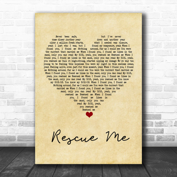 Marshmello Rescue Me Vintage Heart Song Lyric Wall Art Print