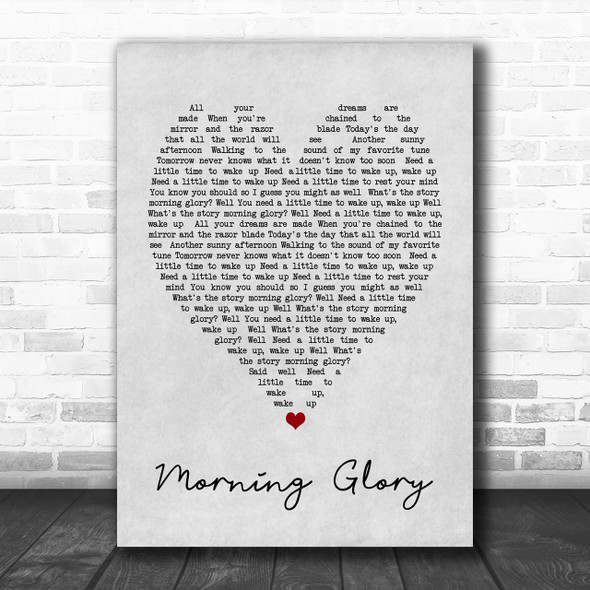 Morning Glory Oasis Grey Heart Song Lyric Music Wall Art Print