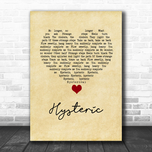 Yeah Yeah Yeahs Hysteric Vintage Heart Song Lyric Wall Art Print
