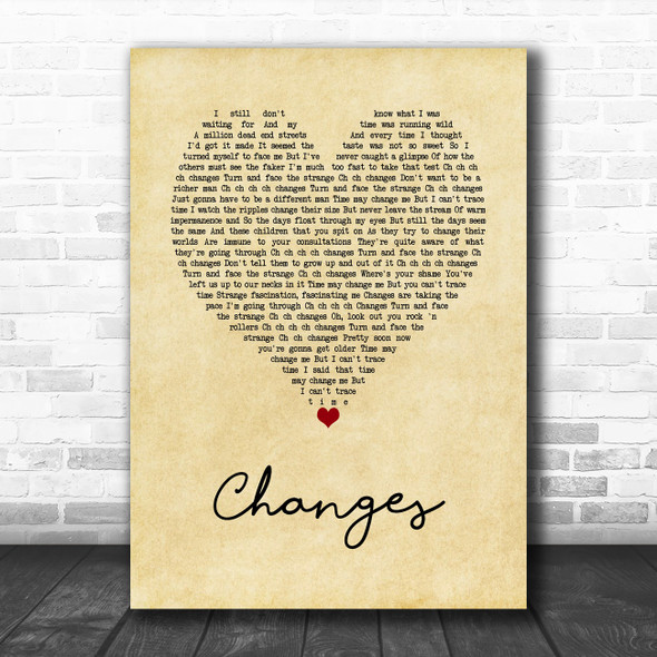 David Bowie Changes Vintage Heart Song Lyric Wall Art Print