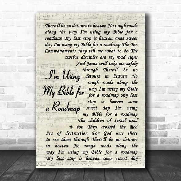 Ronnie Reno I'm Using My Bible for a Roadmap Vintage Script Song Lyric Wall Art Print