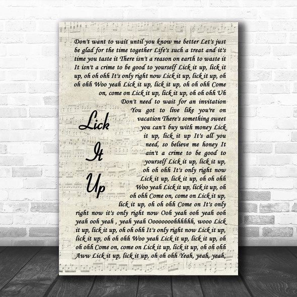 Kiss Lick It Up Vintage Script Song Lyric Wall Art Print