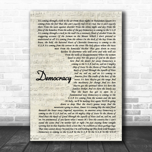 The Lumineers Democracy Vintage Script Song Lyric Wall Art Print