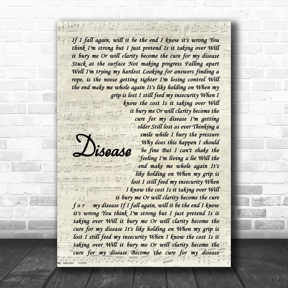 Beartooth Disease Vintage Script Song Lyric Wall Art Print