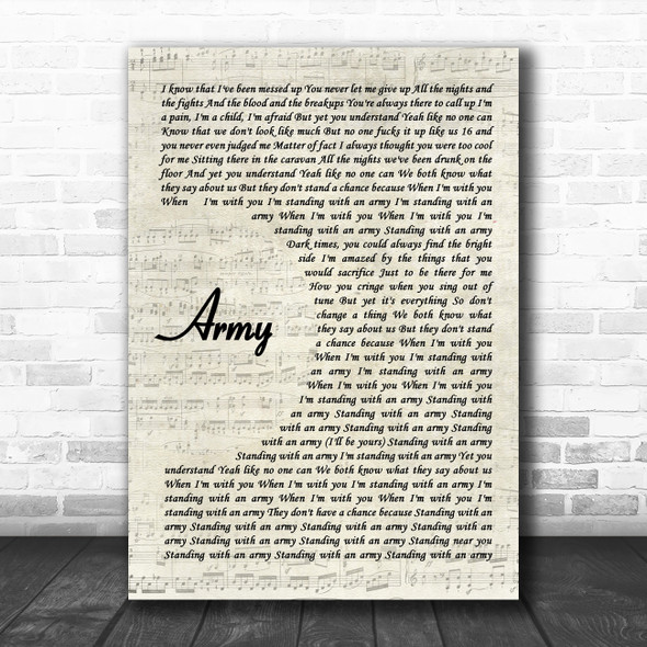 Ellie Goulding Army Vintage Script Song Lyric Wall Art Print