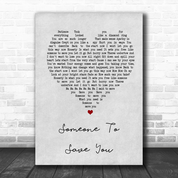 OneRepublic Someone To Save You Grey Heart Song Lyric Music Wall Art Print
