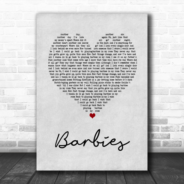 Pink Barbies Grey Heart Song Lyric Music Wall Art Print