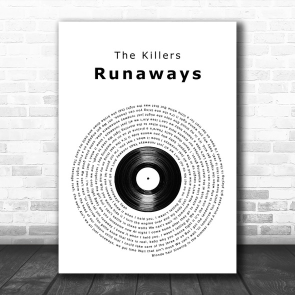 The Killers Runaways Vinyl Record Song Lyric Wall Art Print