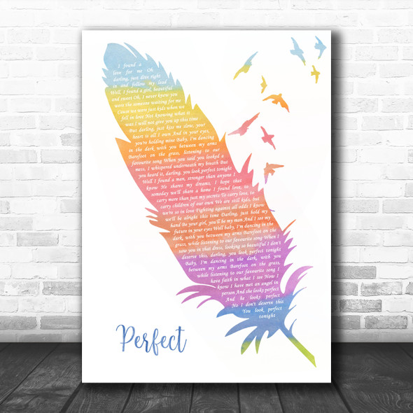 Ed Sheeran Perfect Watercolour Feather & Birds Song Lyric Wall Art Print