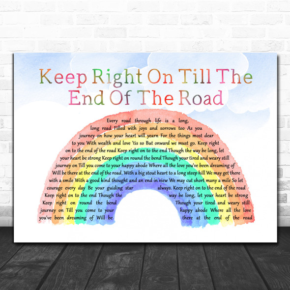 Harry Lauder Keep Right On Till The End Of The Road Watercolour Rainbow & Clouds Song Lyric Wall Art Print
