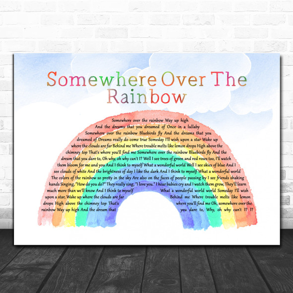 Israel Kamakawiwo'ole Somewhere Over The Rainbow Watercolour Rainbow & Clouds Song Lyric Wall Art Print