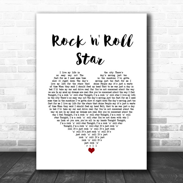 Oasis Rock 'n' Roll Star White Heart Song Lyric Wall Art Print