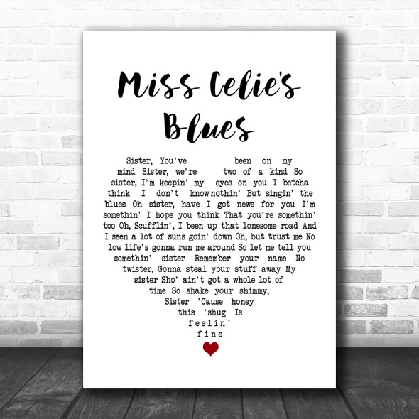 Quincy Jones Miss Celie's Blues White Heart Song Lyric Wall Art Print