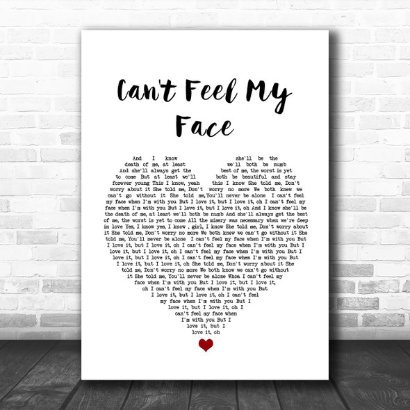The Weeknd Can't Feel My Face White Heart Song Lyric Wall Art Print