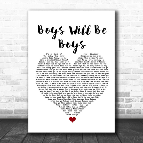 Benny Boys Will Be Boys White Heart Song Lyric Wall Art Print